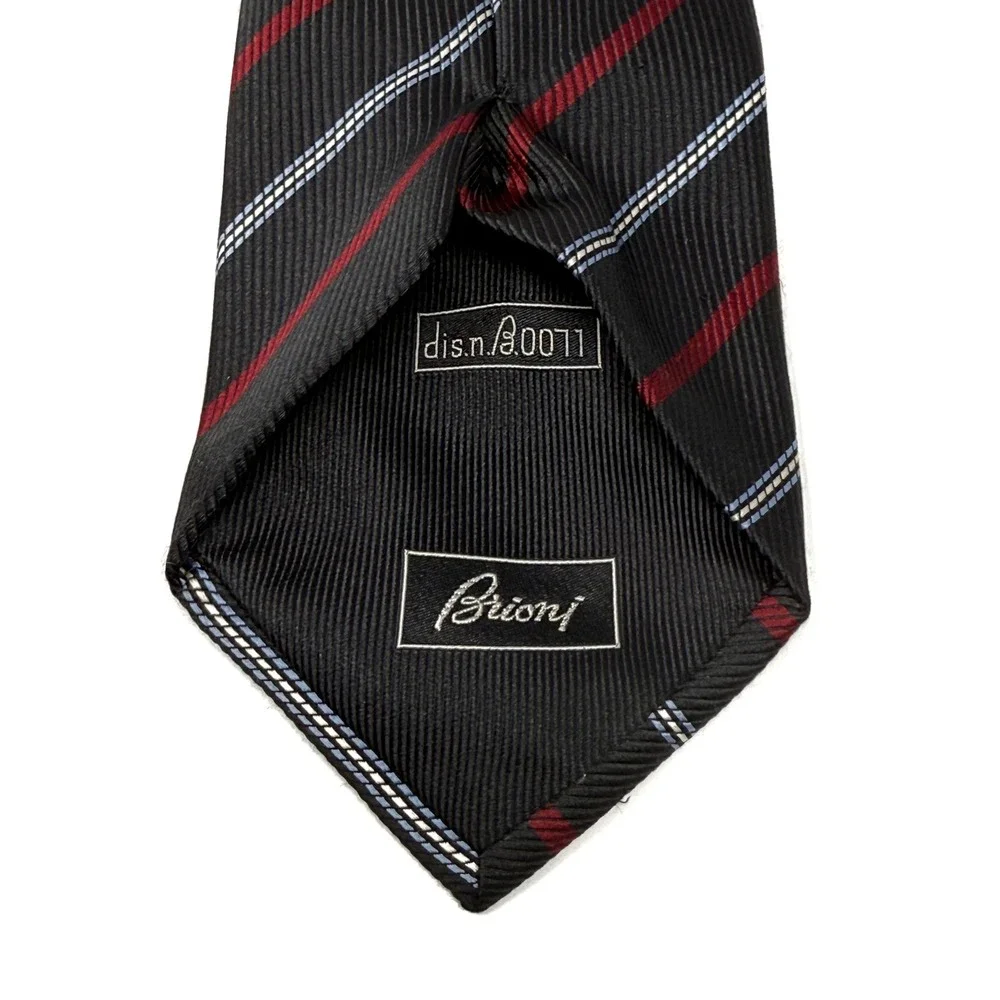 Brioni Black Red White Stripe‎ Silk Necktie 3.5